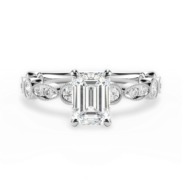 The Ciela Emerald Cut Platinum Split Double Band Solitaire Engagement Ring
