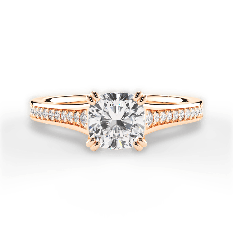 The Evita Cushion Cut 18kt Rose Gold Micropavé Diamond Band Engagement Ring