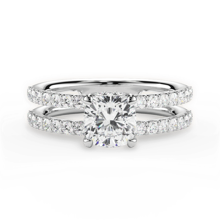 The Astra Cushion Cut Platinum Double Row Diamond Engagement Ring