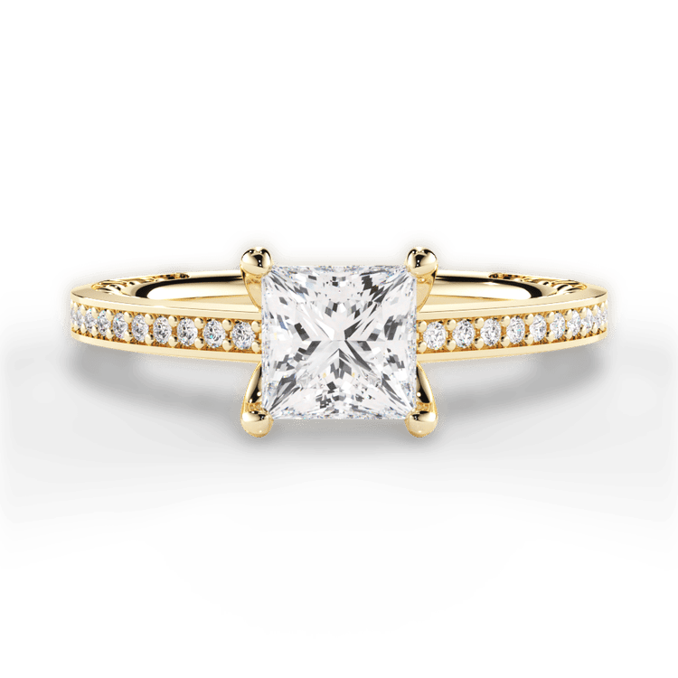 The Teisha Pear Shaped 18kt Yellow Gold Lattice Micropavé Diamond Band Engagement Ring
