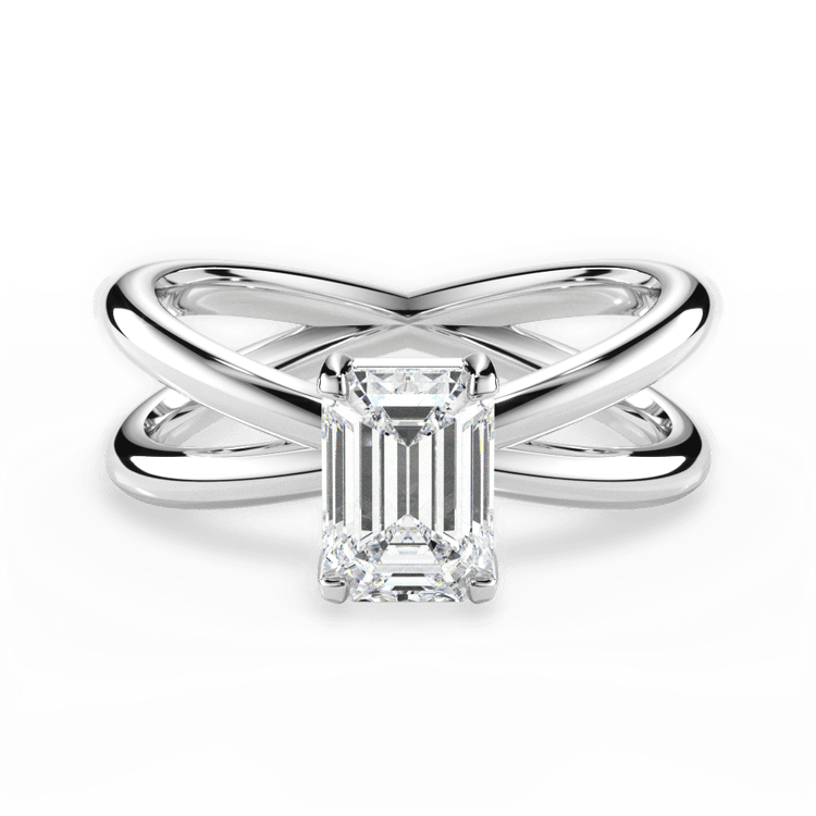 The Ciara Emerald Cut Platinum Split Double Band Solitaire Engagement Ring