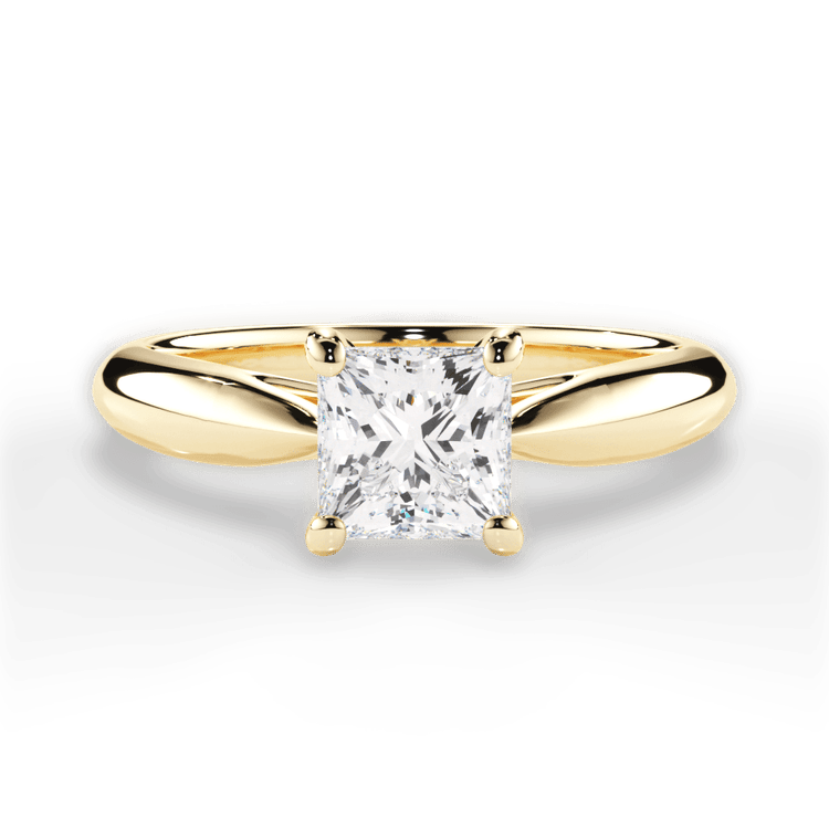 The Sadie Princess Shaped 18kt Yellow Gold Tapered Cathedral Solitaire Engagement Ring