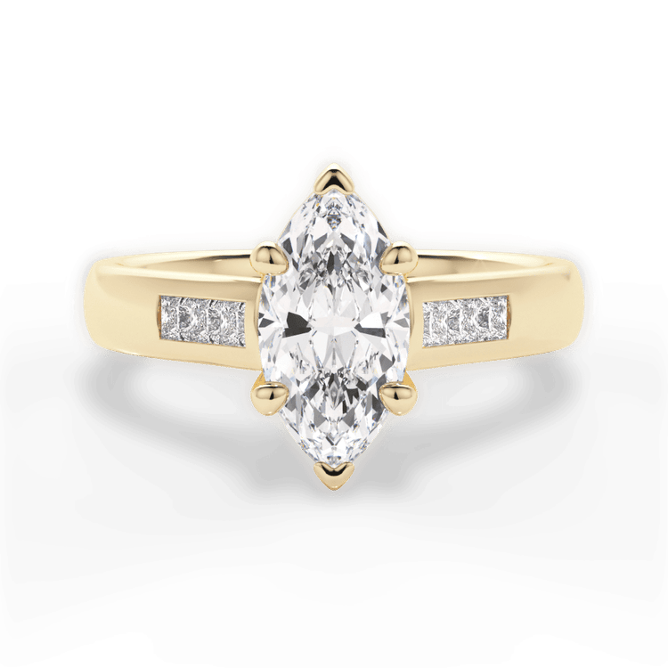 The Valentina Marquise Cut 18kt Yellow Gold Solitaire Channel-Set Diamond Band Engagement Ring