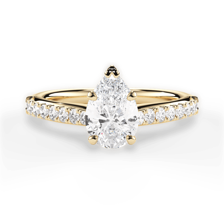 The Adele Princess Cut 18kt Yellow Gold French-Set Diamond Band Engagement Ring