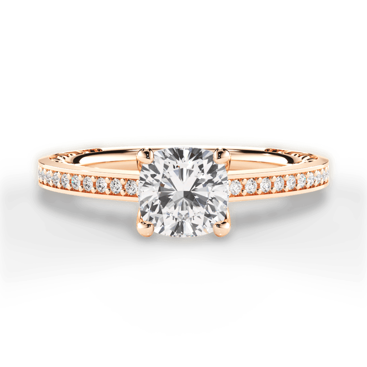 The Teisha Cushion Cut 18kt Rose Gold Lattice Micropavé Diamond Band Engagement Ring