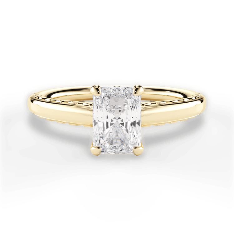 The Alessia Radiant Cut 18kt Yellow Gold Engraved Solitaire Engagement Ring