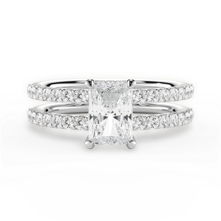 The Astra Radiant Cut Platinum Double Row Diamond Engagement Ring