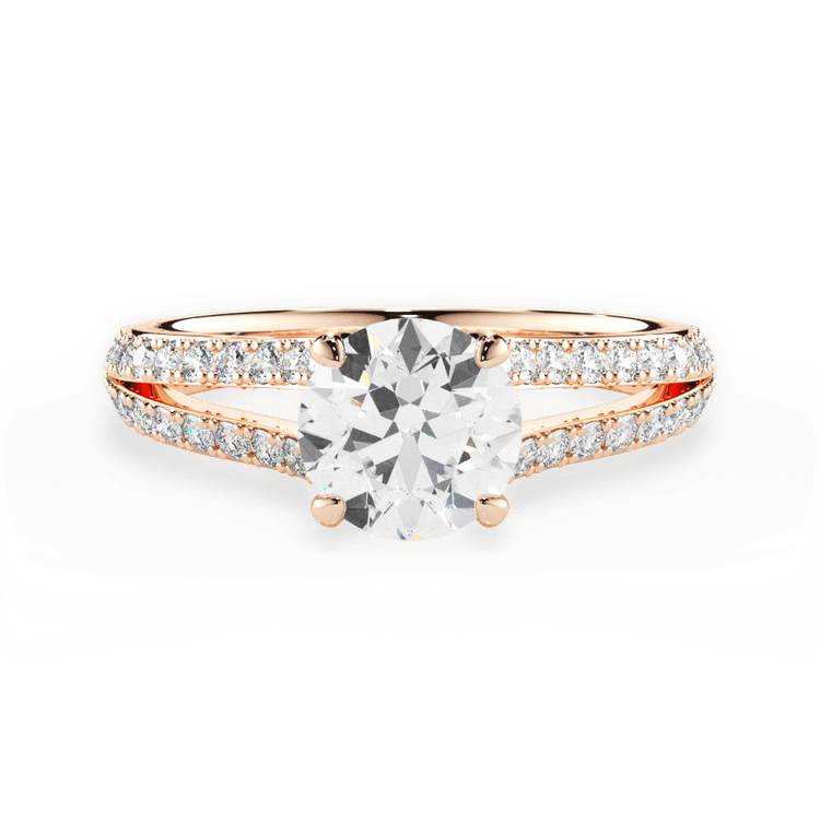 The Bicia Round Cut 18kt Rose Gold Double French-Set Diamond 'V' Engagement Ring