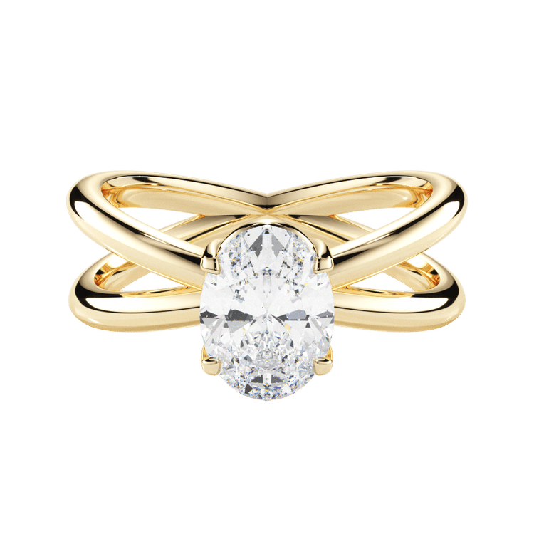 The Ciara Oval Cut 18kt Yellow Gold Split Double Band Solitaire Engagement Ring