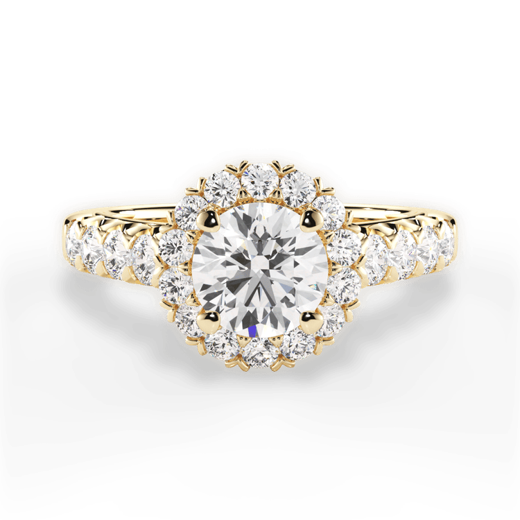 The Cesia Round Cut 18kt Yellow Gold Masterwork Halo Diamond Band Engagement Ring