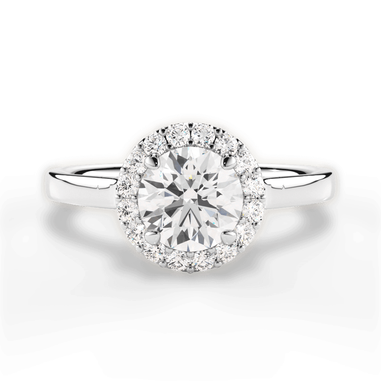 The Ivy Round Cut Platinum Plain Band French-Set Halo Engagement Ring