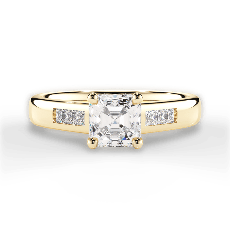 The Valentina Asscher Cut 18kt Yellow Gold Solitaire Channel-Set Diamond Band Engagement Ring