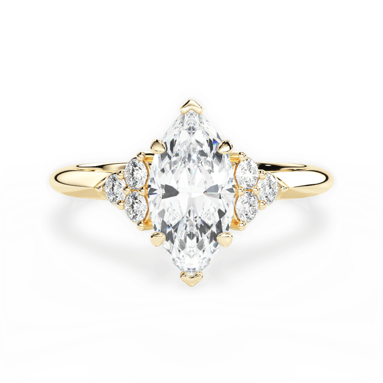 The Dalia Marquise Cut 18kt Yellow Gold Cluster Sidestone Diamond Engagement Ring