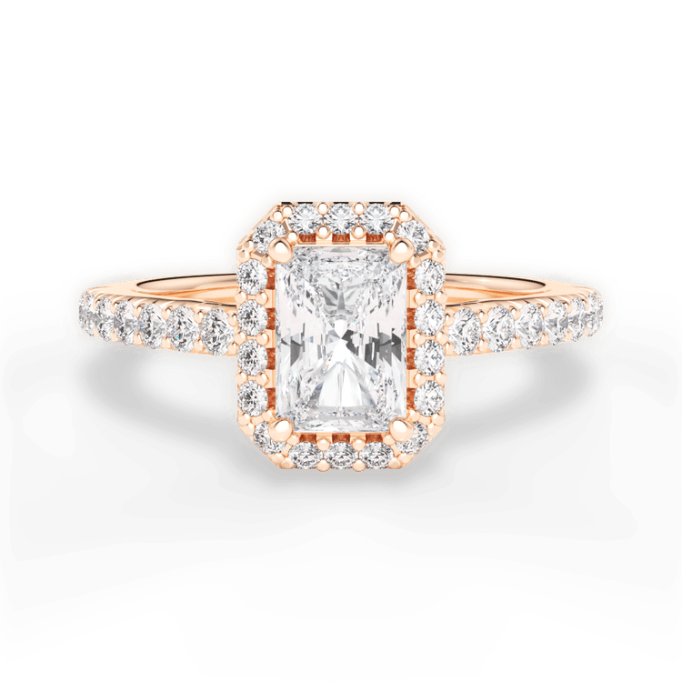 The Laura Radiant Cut 18kt Rose Gold Classic French-set Halo Diamond Band Engagement Ring