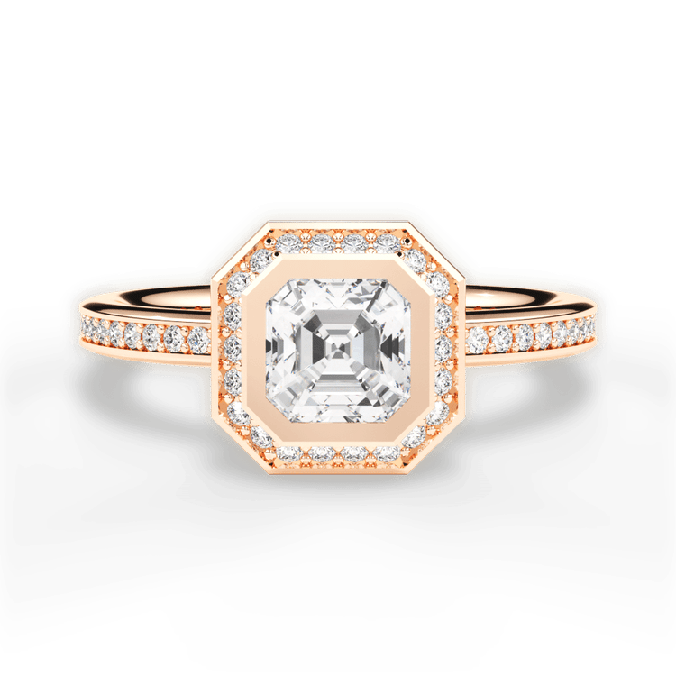The Ritani Endless Love Asscher Cut 18kt Rose Gold Round Vintage Halo Micropavé Diamond Band Engagement Ring