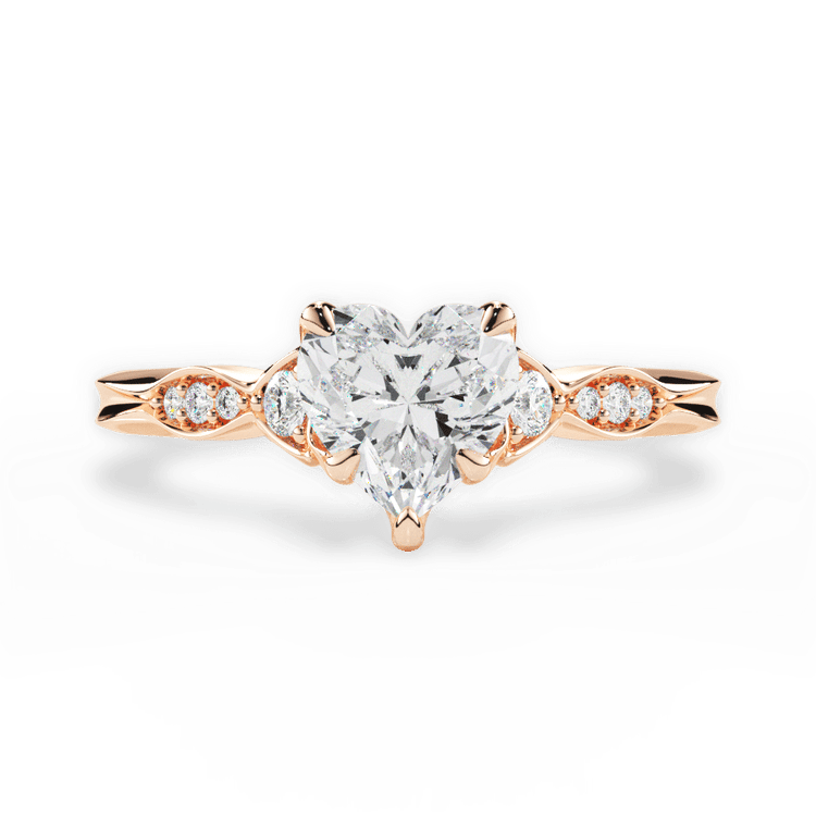 The Alida Heart Shaped 18kt Rose Gold Vintage Diamond Accent Engagement Ring