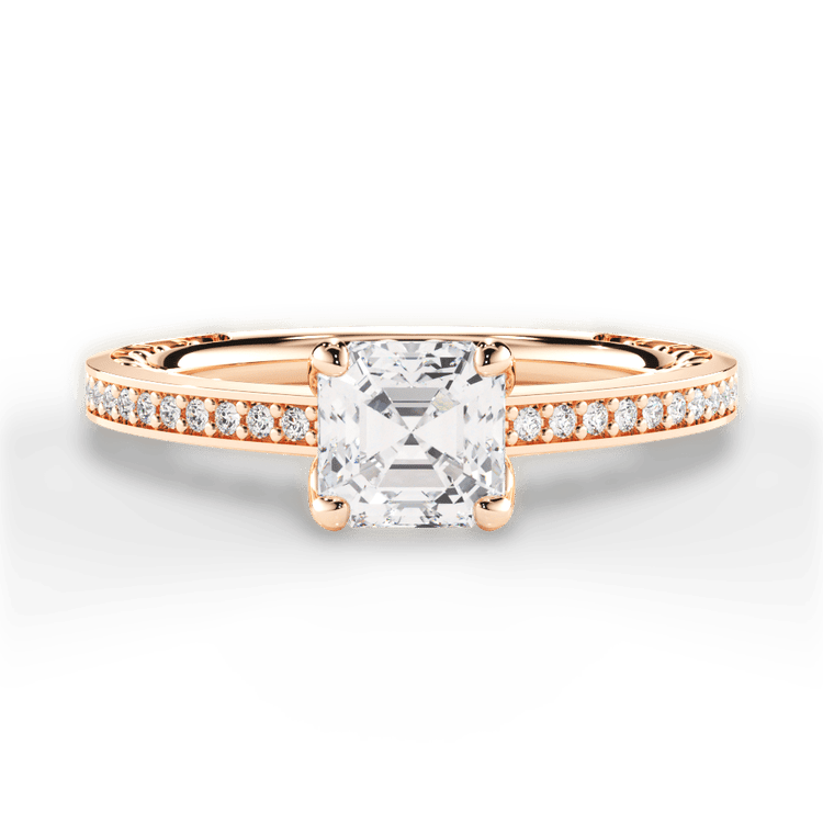 The Teisha Asscher Cut 18kt Rose Gold Lattice Micropavé Diamond Band Engagement Ring