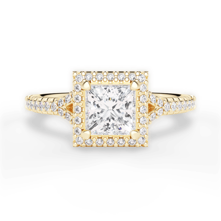 The Jordan Pear Shaped 18kt Yellow Gold Dainty 'V' Band Halo Engagement Ring