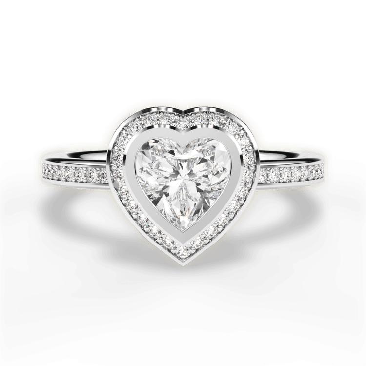 The Ritani Endless Love Heart Shaped Platinum Round Vintage Halo Micropavé Diamond Band Engagement Ring