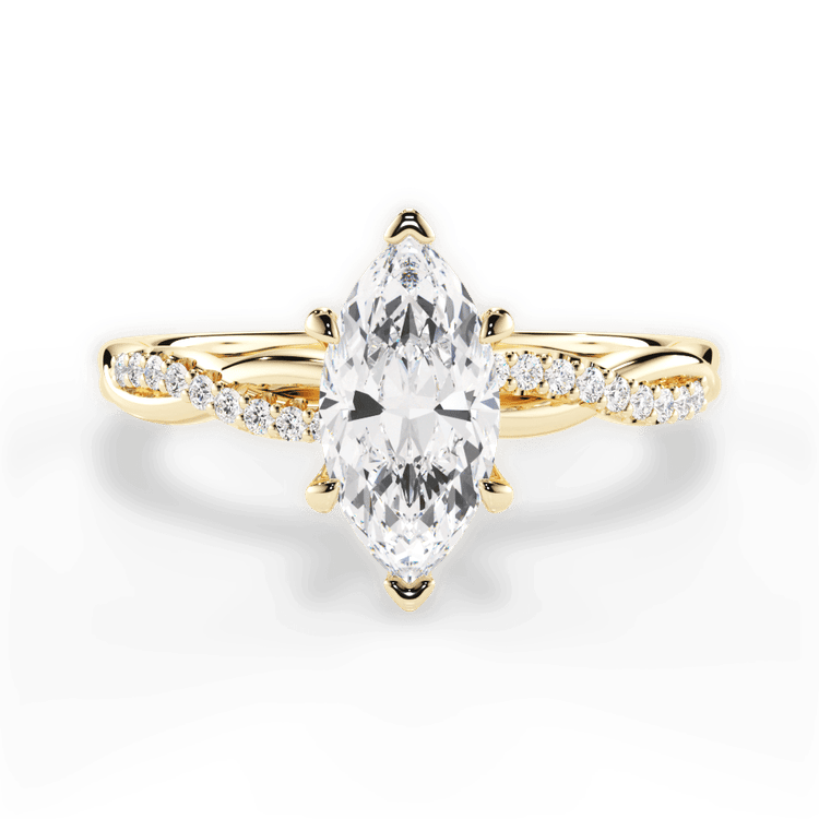 The Mia Marquise Cut 18kt Yellow Gold Petite Half Diamond Twist Engagement Ring