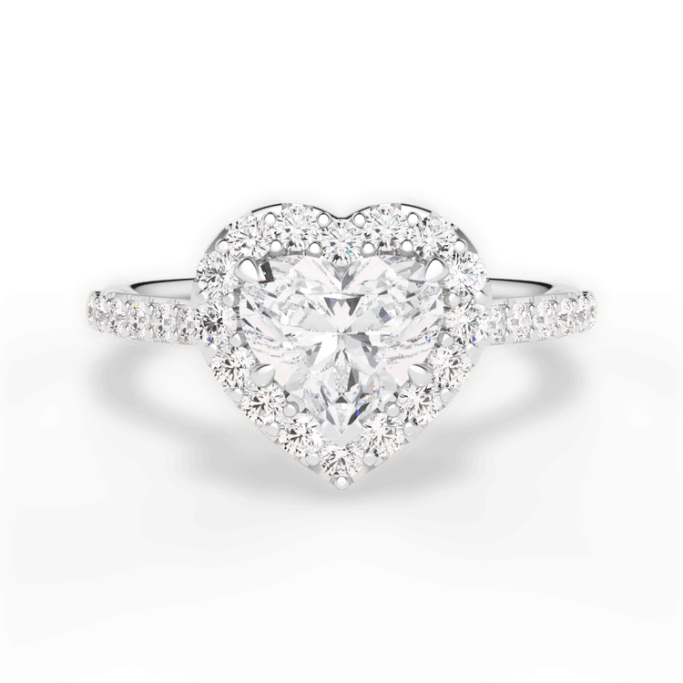 The Layla Heart Shaped Platinum French-Set Halo Diamond Band Engagement Ring