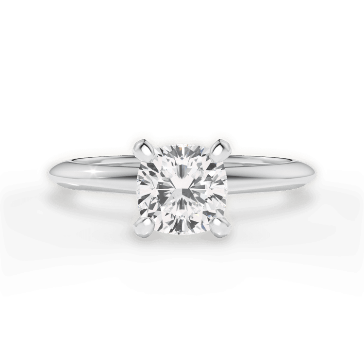 The Milena Cushion Cut Platinum Solitaire Knife-Edge Engagement Ring