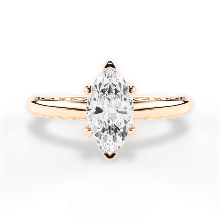 The Alessia Marquise Cut 18kt Rose Gold Engraved Solitaire Engagement Ring