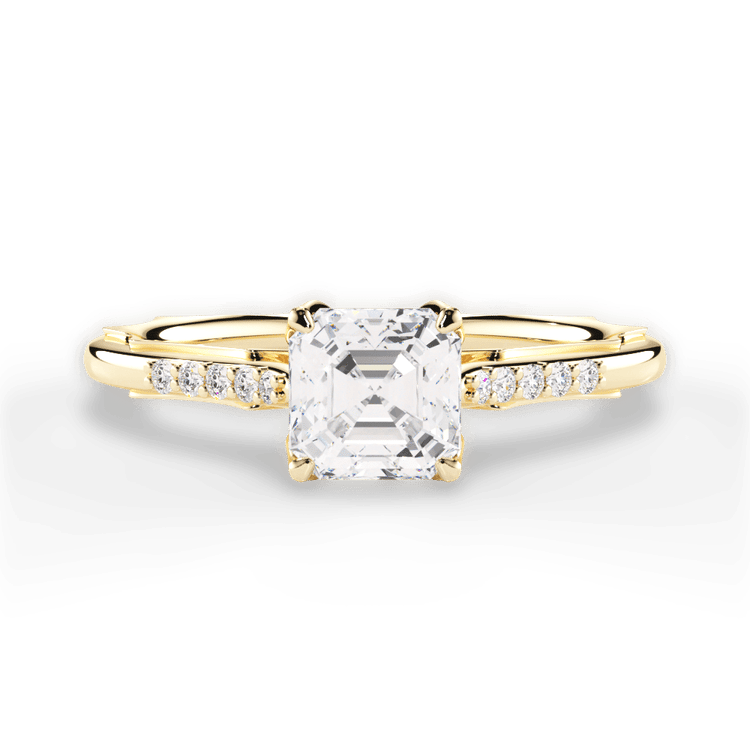 The Stephie Asscher Cut 18kt Yellow Gold Modern French-Set Band Diamond Engagement Ring