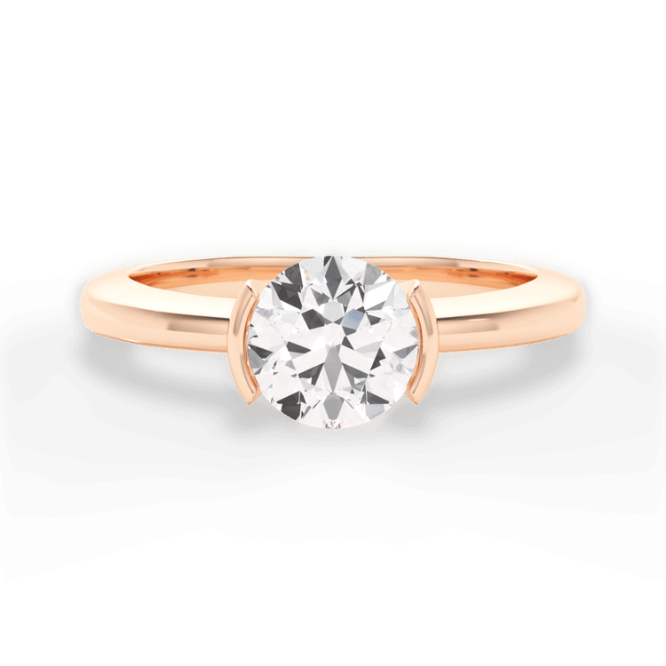 The Jaclyn Round Cut 18kt Rose Gold Solitaire Semi-Bezel-Set Engagement Ring