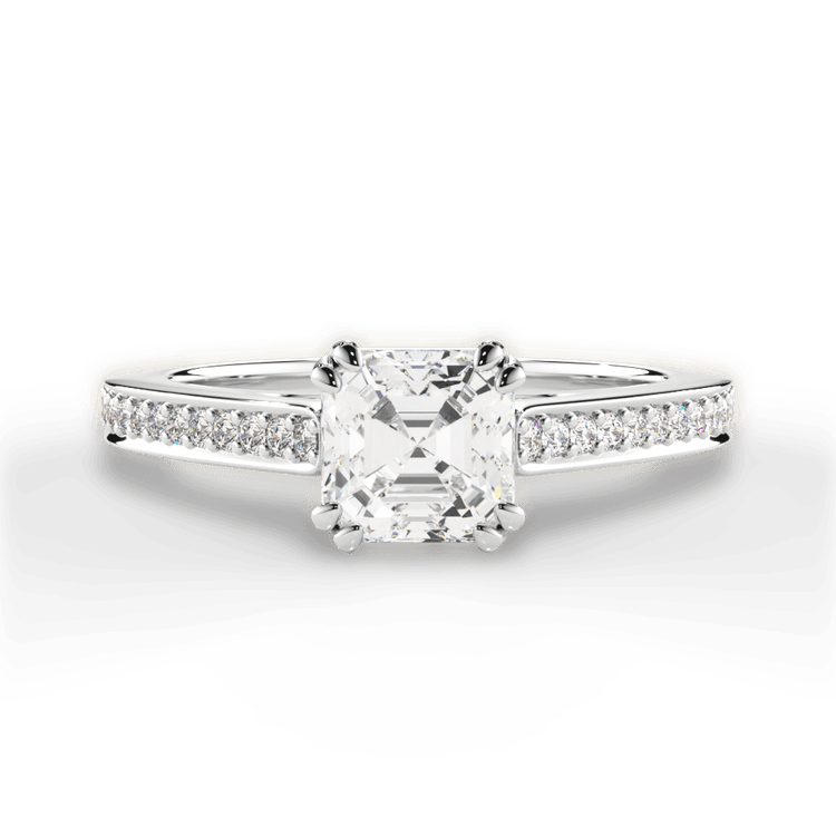 The Zahra Asscher Cut Platinum Pavé Vaulted Diamond Engagement Ring