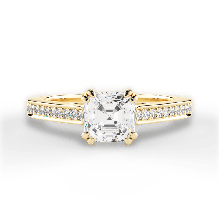 The Zahra Asscher Cut 18kt Yellow Gold Pavé Vaulted Diamond Engagement Ring