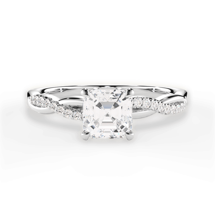 The Mia Asscher Cut Platinum Petite Half Diamond Twist Engagement Ring