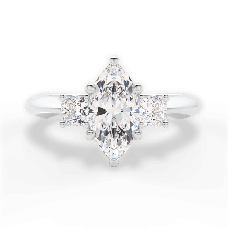 The Ellie Marquise Cut Platinum Three-Stone Solitaire Engagement Ring