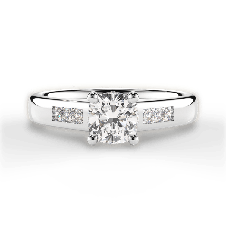 The Valentina Cushion Cut Platinum Solitaire Channel-Set Diamond Band Engagement Ring