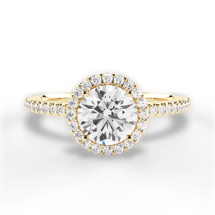 The Onesty Round Cut 18kt Yellow Gold French-Set Halo Diamond Gallery Engagement Ring