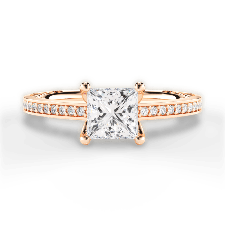 The Teisha Pear Shaped 18kt Rose Gold Lattice Micropavé Diamond Band Engagement Ring
