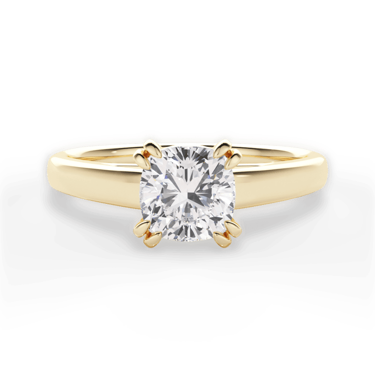 The Brooke Cushion Cut 18kt Yellow Gold Solitaire Cathedral Tulip Engagement Ring