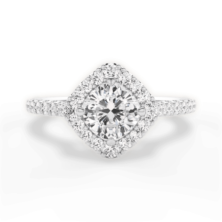 The Wynter Cushion Cut Platinum Kite-Set Halo Diamond Engagement Ring