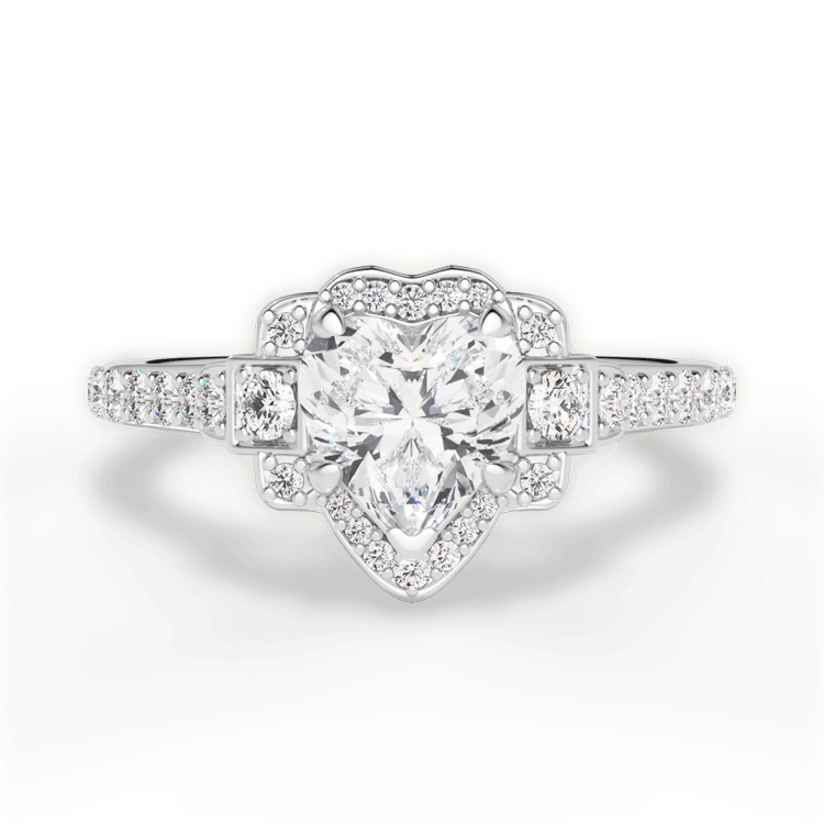 The Nota Heart Shaped Platinum Vintage Peony Halo Engagement Ring