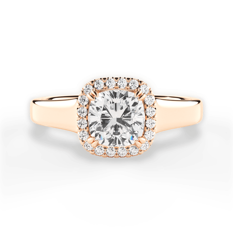 The Remi Cushion Cut 18kt Rose Gold Wide Band Cushion Halo Engagement Ring