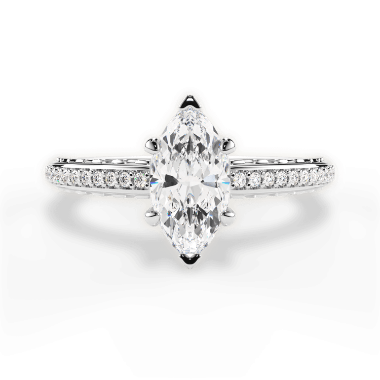The Gio Marquise Cut Platinum Engraved Diamond Engagement Ring