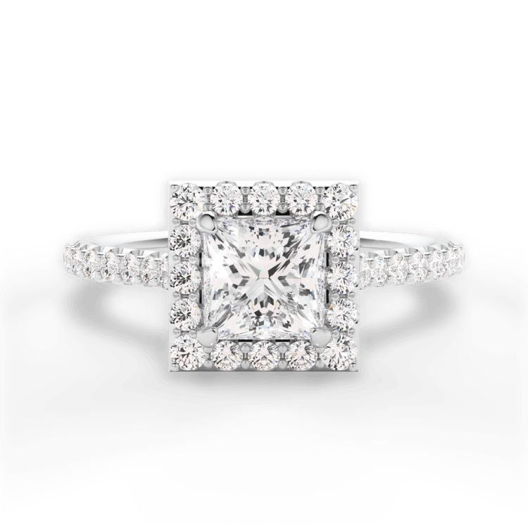 The Layla Pear Shaped 14kt White Gold French-Set Halo Diamond Band Engagement Ring