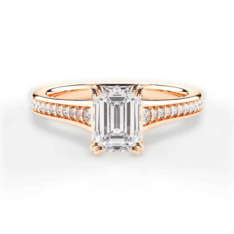 The Evita Emerald Cut 18kt Rose Gold Micropavé Diamond Band Engagement Ring