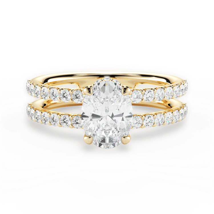 The Astra Oval Cut 18kt Yellow Gold Double Row Diamond Engagement Ring