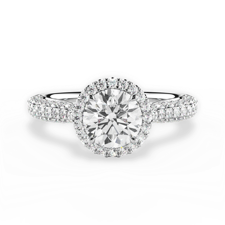 The Leilani Round Cut Platinum Three Row Pavé Diamond Halo Engagement Ring