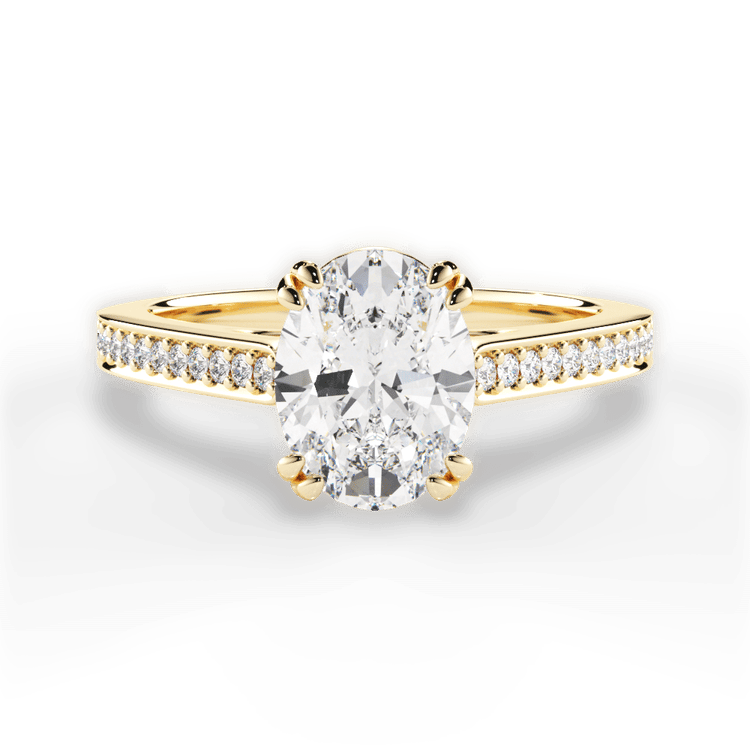 The Zahra Oval Cut 18kt Yellow Gold Pavé Vaulted Diamond Engagement Ring