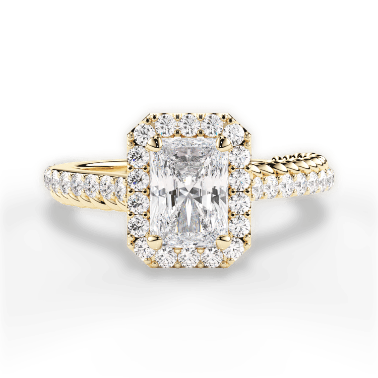 The Xiomara Radiant Cut 18kt Yellow Gold Two-Sided Split Diamond Engagement Ring