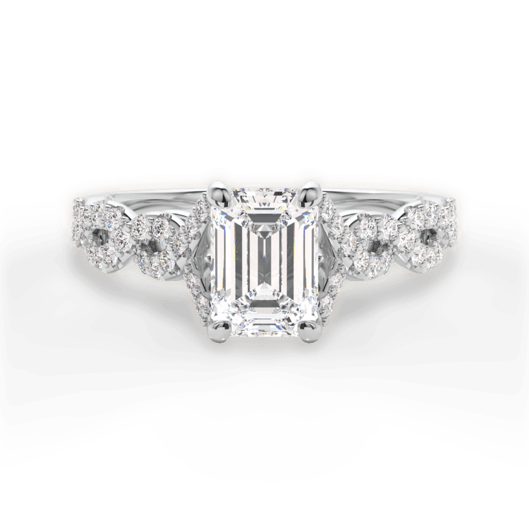 The Aurora Emerald Cut Platinum Diamond Twist Engagement Ring