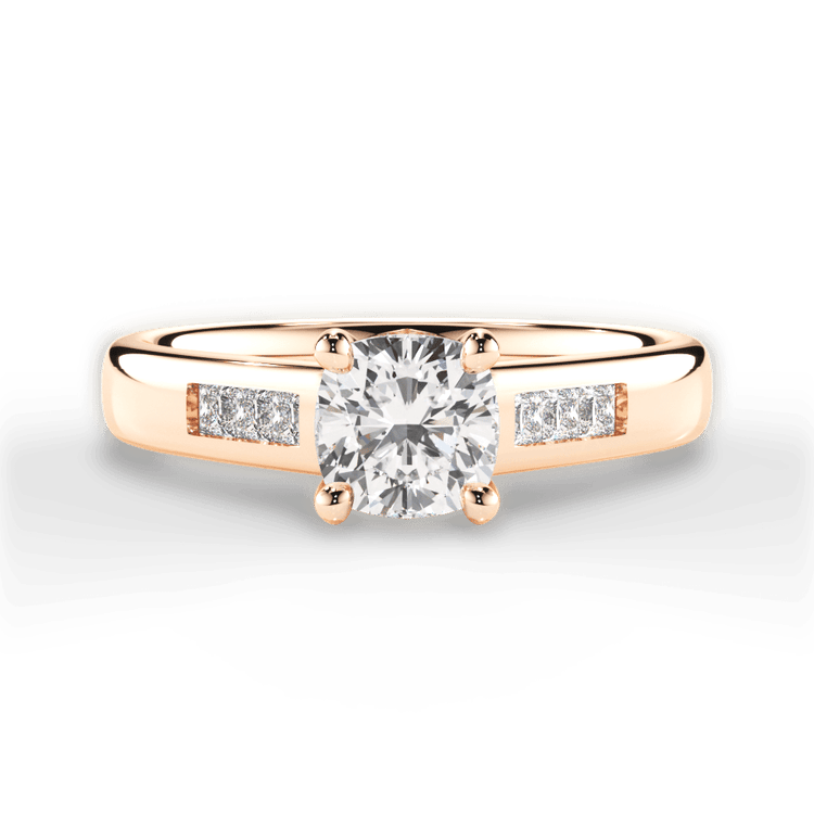 The Valentina Cushion Cut 18kt Rose Gold Solitaire Channel-Set Diamond Band Engagement Ring
