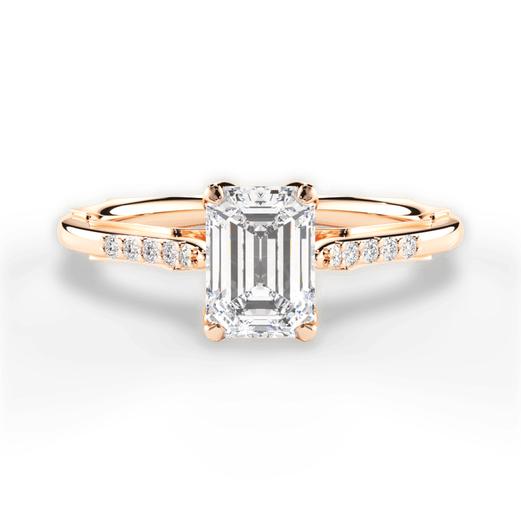 The Stephie Emerald Cut 18kt Rose Gold Modern French-Set Band Diamond Engagement Ring